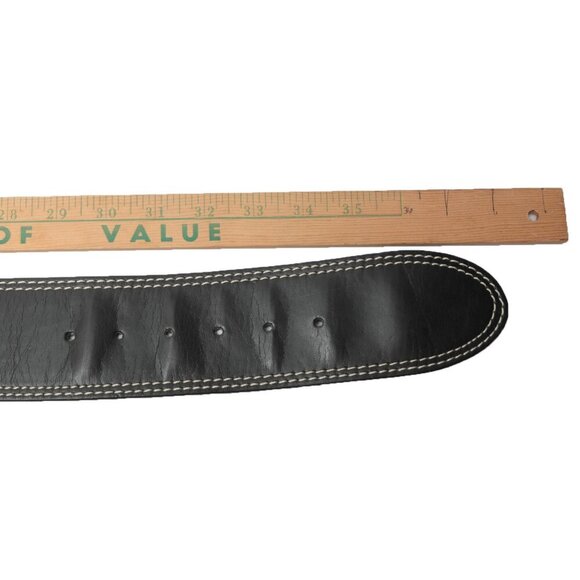 Belt Shak Vegan Leather Wide Belt Black Contrast Stitching Half Moon Buckle - Picture 7 of 11
